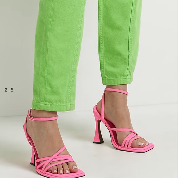 RIVER ISLAND STRAPPY HEELED SANDALS US 8 IN HOT BARBIE PINK - Picture 2 of 5